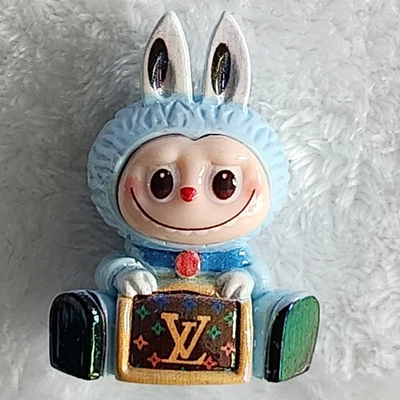 Blue Labubu Bunny Figurine With Logo - Picture 1 of 5